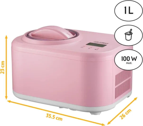 TZS First Austria Machine à glace & yaourtière - 1 L - yaourt glacé, sorbet, crème glacée - avec doseur & spatule - rose