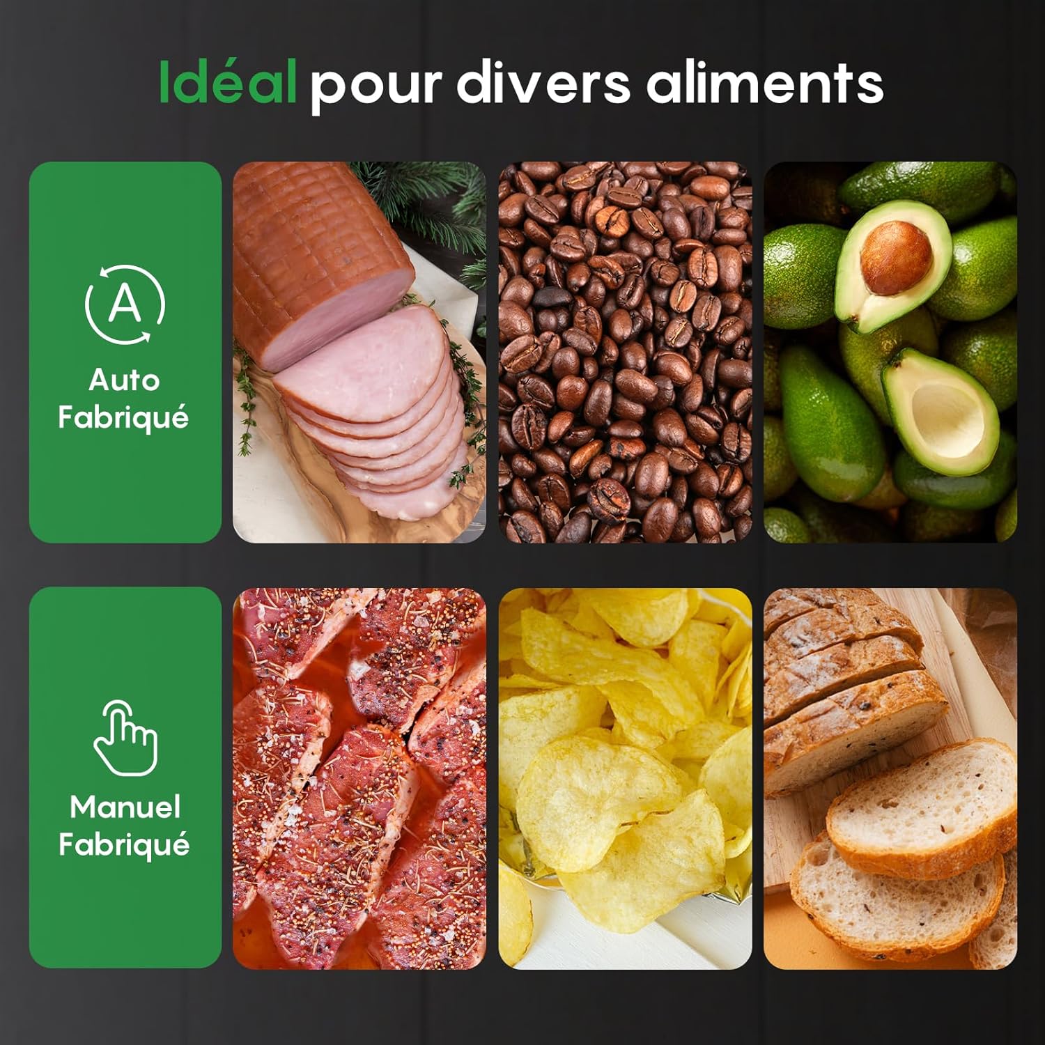 Automatique Machine Sous Vide Alimentaire, 140 Watts, Machine Sous Vide Mains Libres, Détection Sec/Humide, Sac à 2 Rouleaux, coupeur intégré et rangement du sac (AutoMax V8)