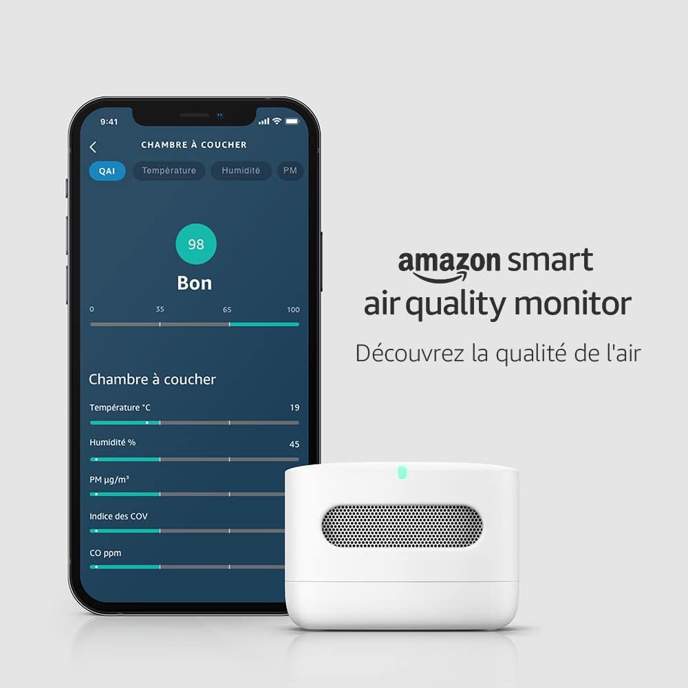 Amazon Smart Air Quality Monitor (Nouvelle génération) - Moniteur de qualité de l'air connecté Amazon - Découvrez la qualité de l'air - Fonctionne avec Alexa