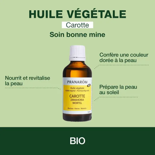 Huile Végétale Carotte Bio - Eclat du Teint - Extrait lipidique titré de racines de Carotte - 50 ml 1 unité (Lot de 1) Carotte