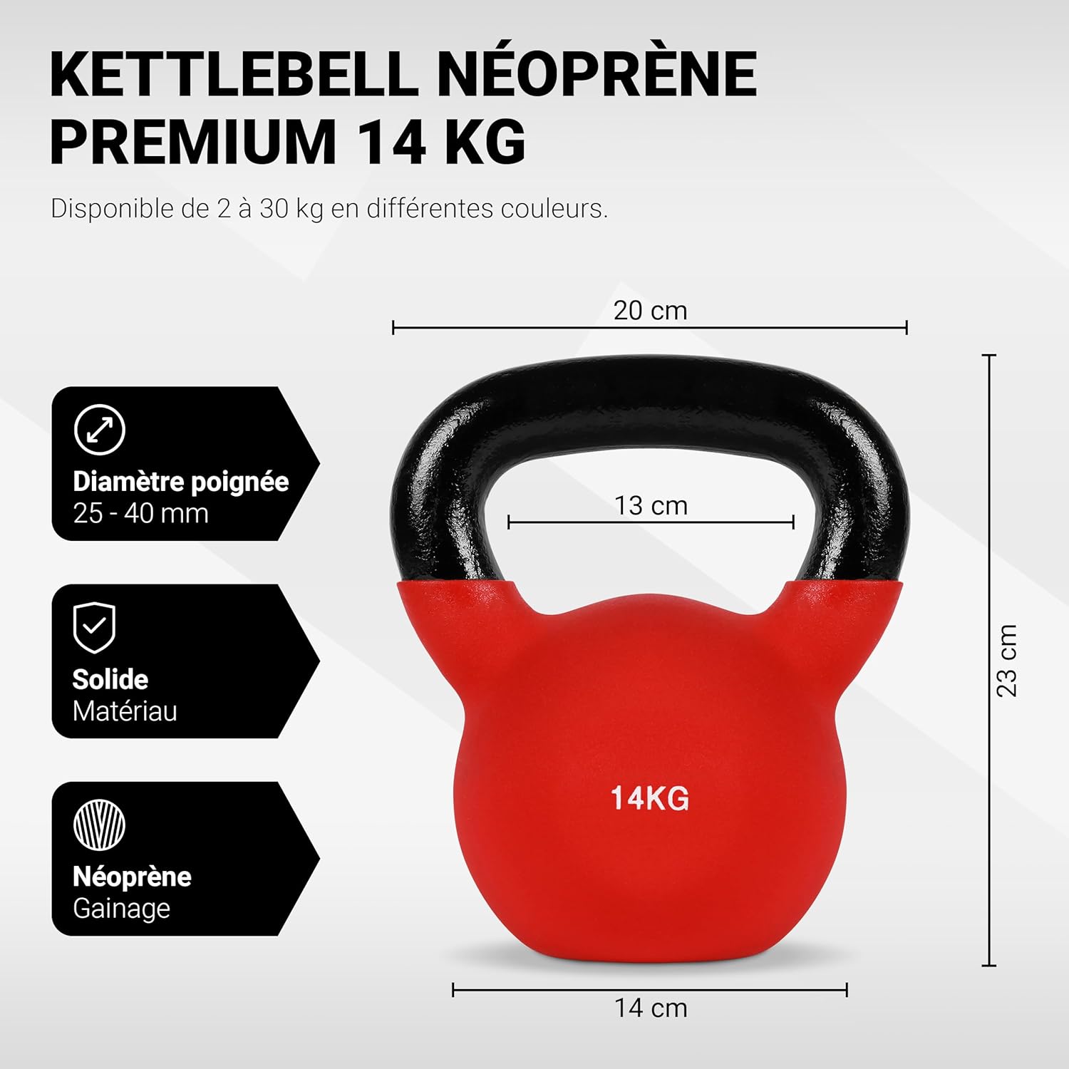 Poster Kettlebell néoprène 2–30 kg avec Kettlebell 14 Kg - Rot