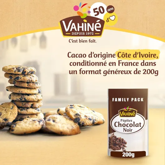 VAHINE - Pépites de Chocolat Noir 200 g (Family Pack) (l'emballage peut varier) 200 g (Lot de 1)