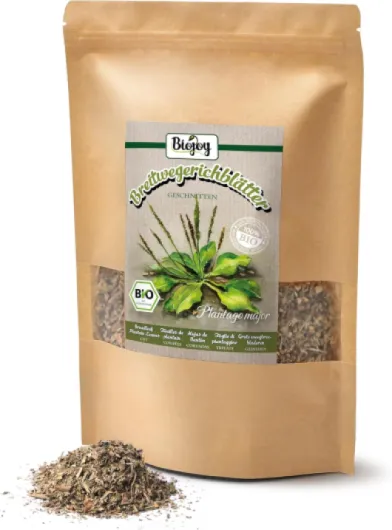 Feuilles de plantain BIO (250 g), séchées et coupées, Tisane de plantain (Plantago major)