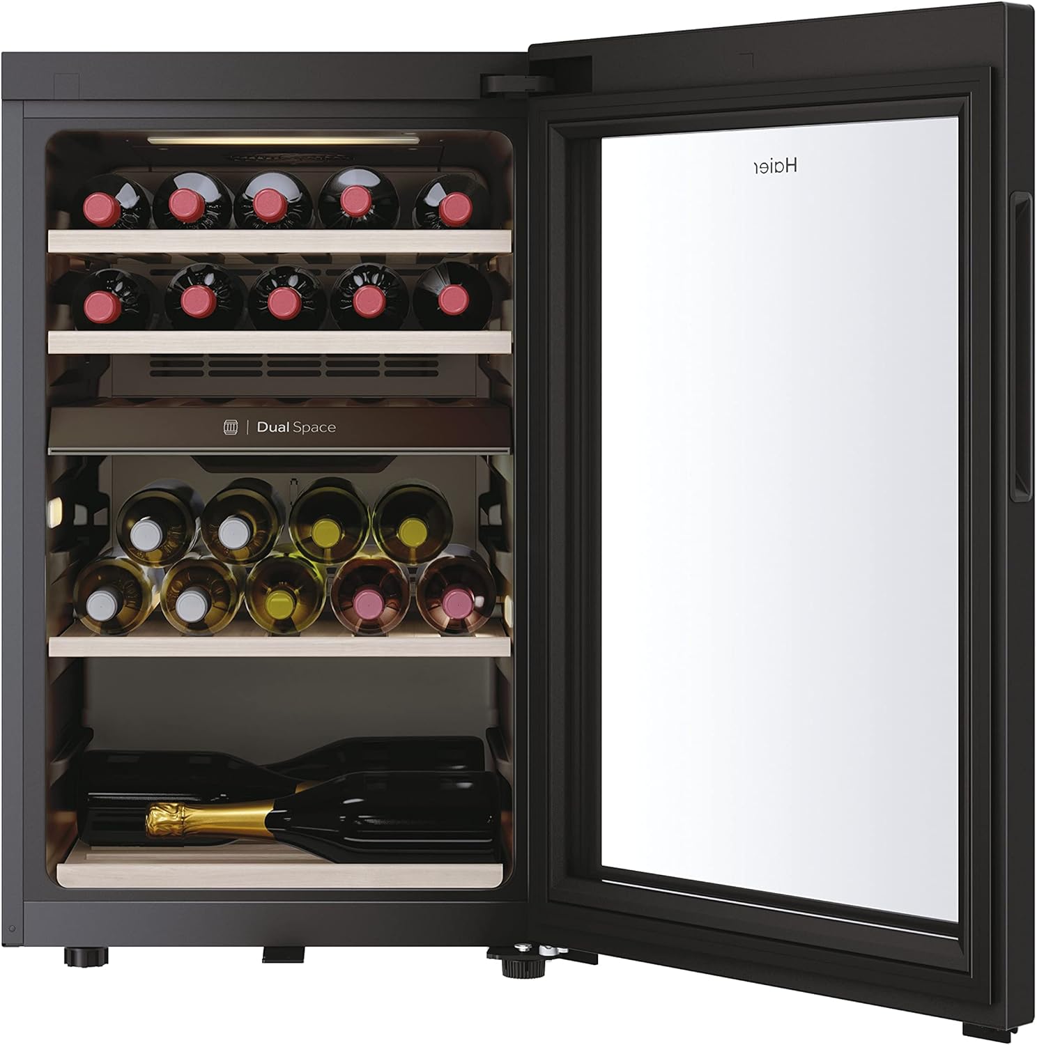 HWS42GDAU1 Series 7 Cave à vin, 42 bouteilles, connectivité Wi-Fi, lumières LED et verre anti-UV, étagères en bois, 49,7 x 58,5 x 82 cm, noir Black Glass Connected 42 bouteilles - Double Zone 42 bouteilles