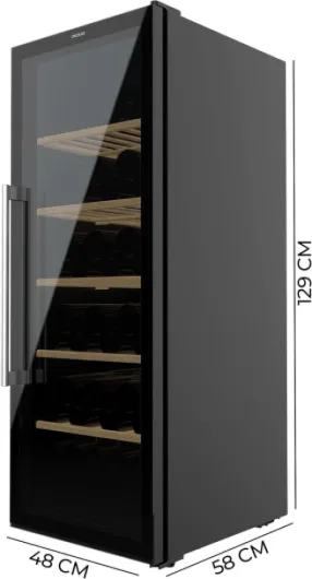 Cave à Vin 98 Bouteilles Bolero GrandSommelier 98000 Black - Cave à vin Noire, 128,5 cm, 201 Litres, 5 Clayettes Bois, Compresseur Silencieux 41 dB, Température Réglable, Panneau Tactile