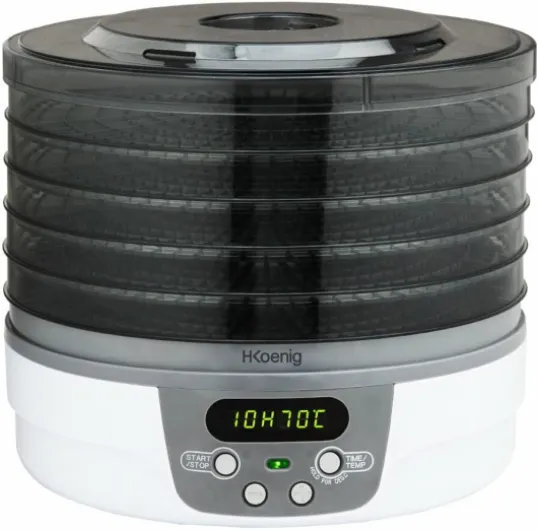 H.Koenig Déshydrateur Alimentaire électrique de nourriture DSY700, 5 Plateaux transparents Amovibles, Température réglable 35-75°C, Minuterie 24h, Séchage Aliments, Blanc