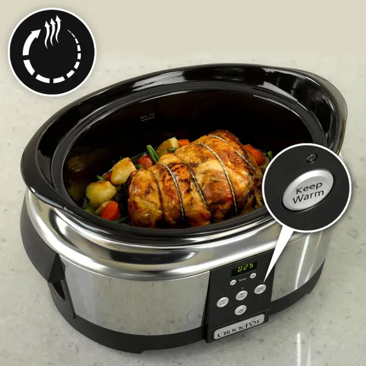 Crock-Pot SCCPBPP605 Mijoteuse électrique programmable, 5,7L (5-6 personnes), avec minuterie numérique, Inox 5.6 Litres
