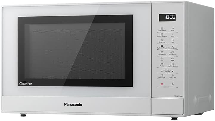 NN-ST45KWEPG Four à Micro-ondes à Inverter avec Plateau Tournant, 32 Litres, Acier Inoxydable, 1000 W, 21 Programmes Automatiques, 7 Niveaux de Puissance, Écran LCD, Menu Junior, Blanc Blanc Micro-ondes solo