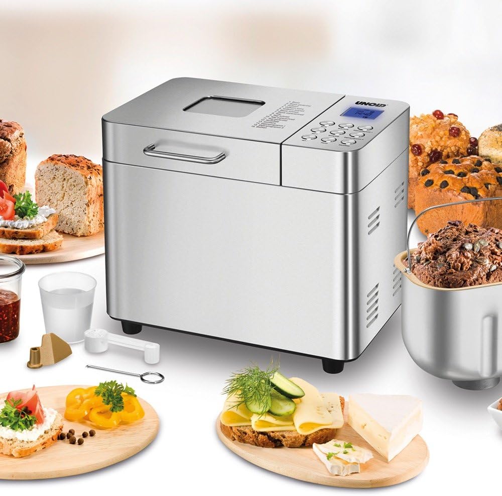UNOLD Machine à pain Backmeister Edel, 550 W, poids du pain 750-1000 g, revêtement céramique, 68456, argent, L 26,7 cm X l 36,9 cm X H 30,6 cm