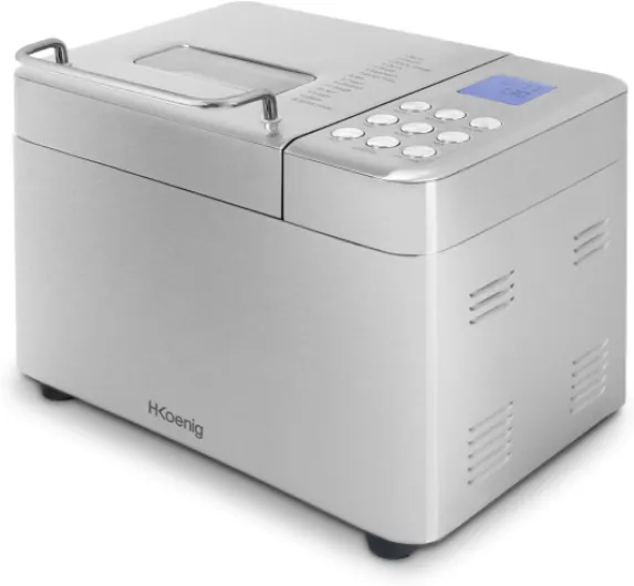 H.Koenig Machine à Pain BAKE440, 15 Programmes, Jusqu’à 1Kg de pain, Confiture, Yaourt, Fonction départ différé/Maintient au Chaud, Distributeur céréales, Cuve Amovible antiadhésive, Ecran LCD, 600W
