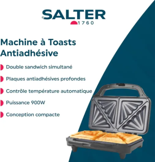 Appareil à croque-monsieur – Machine à toasts antiadhésive à remplissage profond, cuisson de 2 sandwichs grillés, bol 4 tranches, contrôle automatique de la température, 900W Prise UE Sandwichs 2 tranches