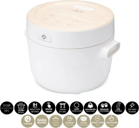 Fuji Cuiseur à riz avec chauffage par induction (IH) et bol en céramique (5 tasses, 1.0 litre), 7 fonctions de cuisson du riz, 5 fonctions multicuiseur, affichage LED, 220-240V