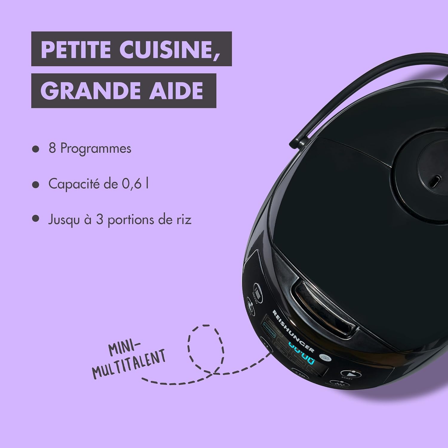 Mini Auto Cuiseur Riz (rice cooker) Japonais et Vapeur Menthe avec la Fonction de Maintien au Chaud et Bol en Céramique, dont Cuillère et Tasse à Mesurer – 0.6 l pour 1-3 personnes
