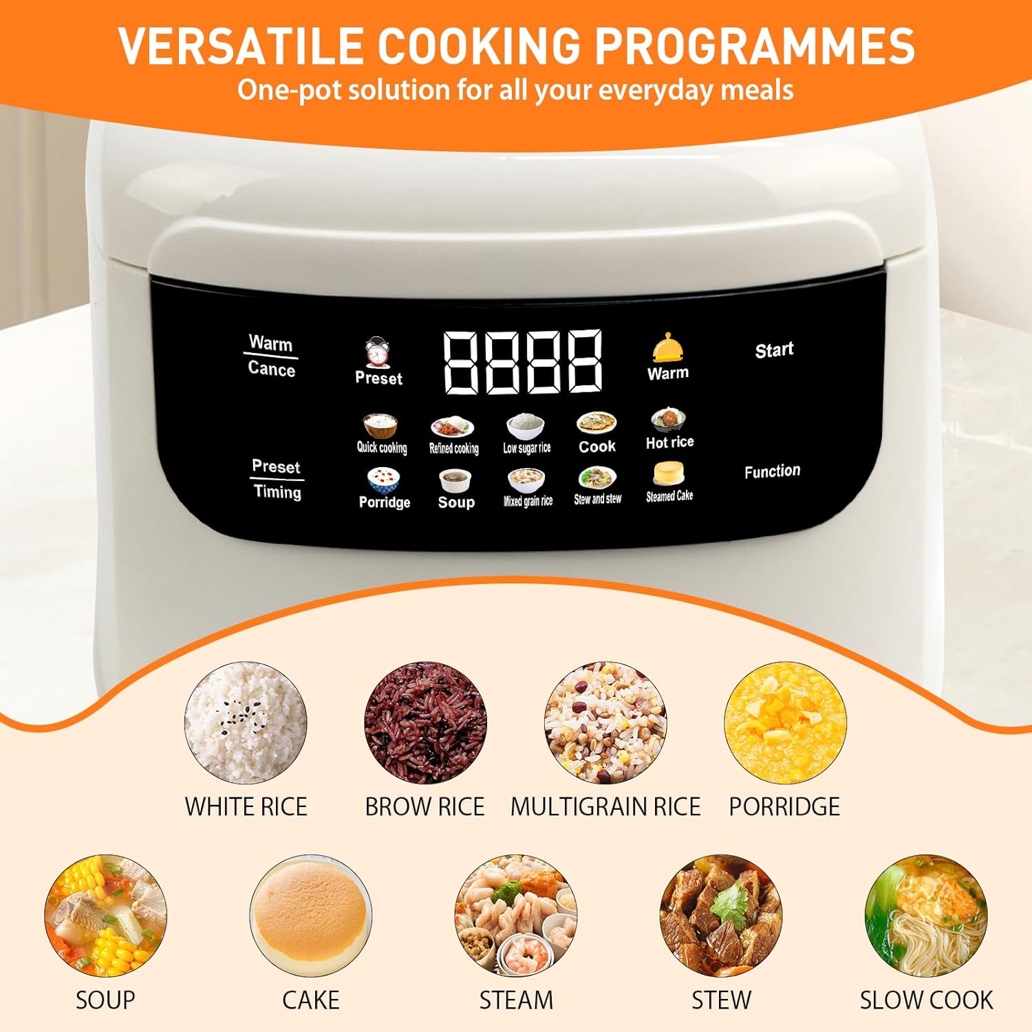 Cuiseur à riz Low Sugar 2 l avec fonction Low Carb et cuiseur vapeur, cuiseur à riz 10 en 1 avec minuterie 24 h et fonction de maintien au chaud 8 h, facile à nettoyer