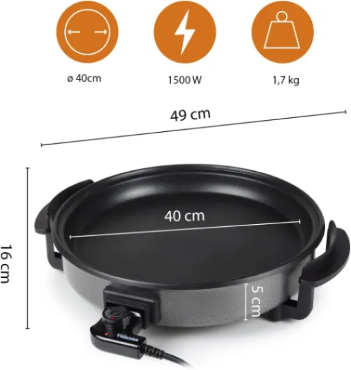 PZ-2964 Poêle avec Couvercle 40 cm 1500 W Sauteuse électrique 3 L