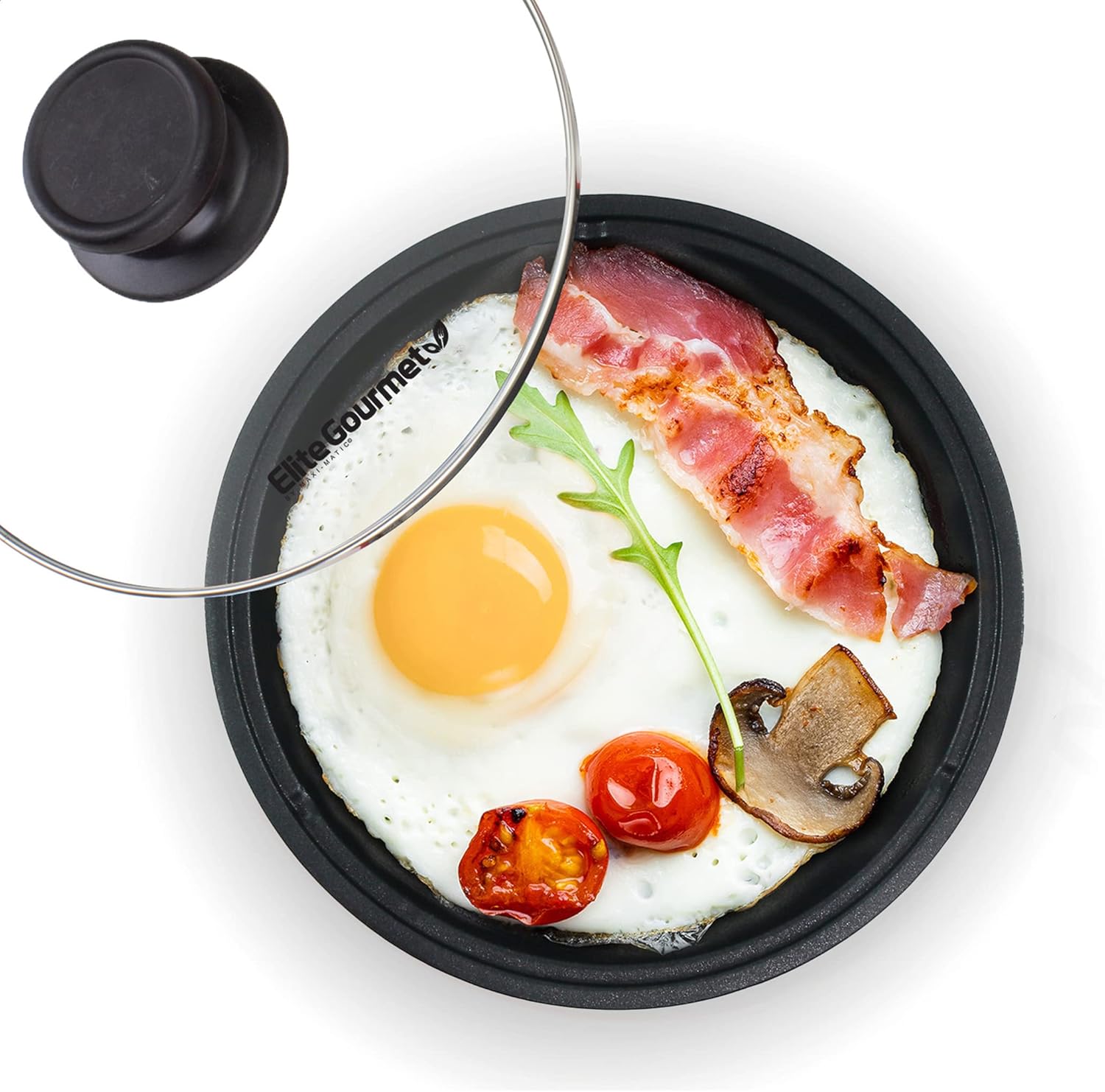 Elite Gourmet EGL-6101 Poêle électrique antiadhésive de 650 W, chauffage rapide, couvercle en verre trempé, rouge FR