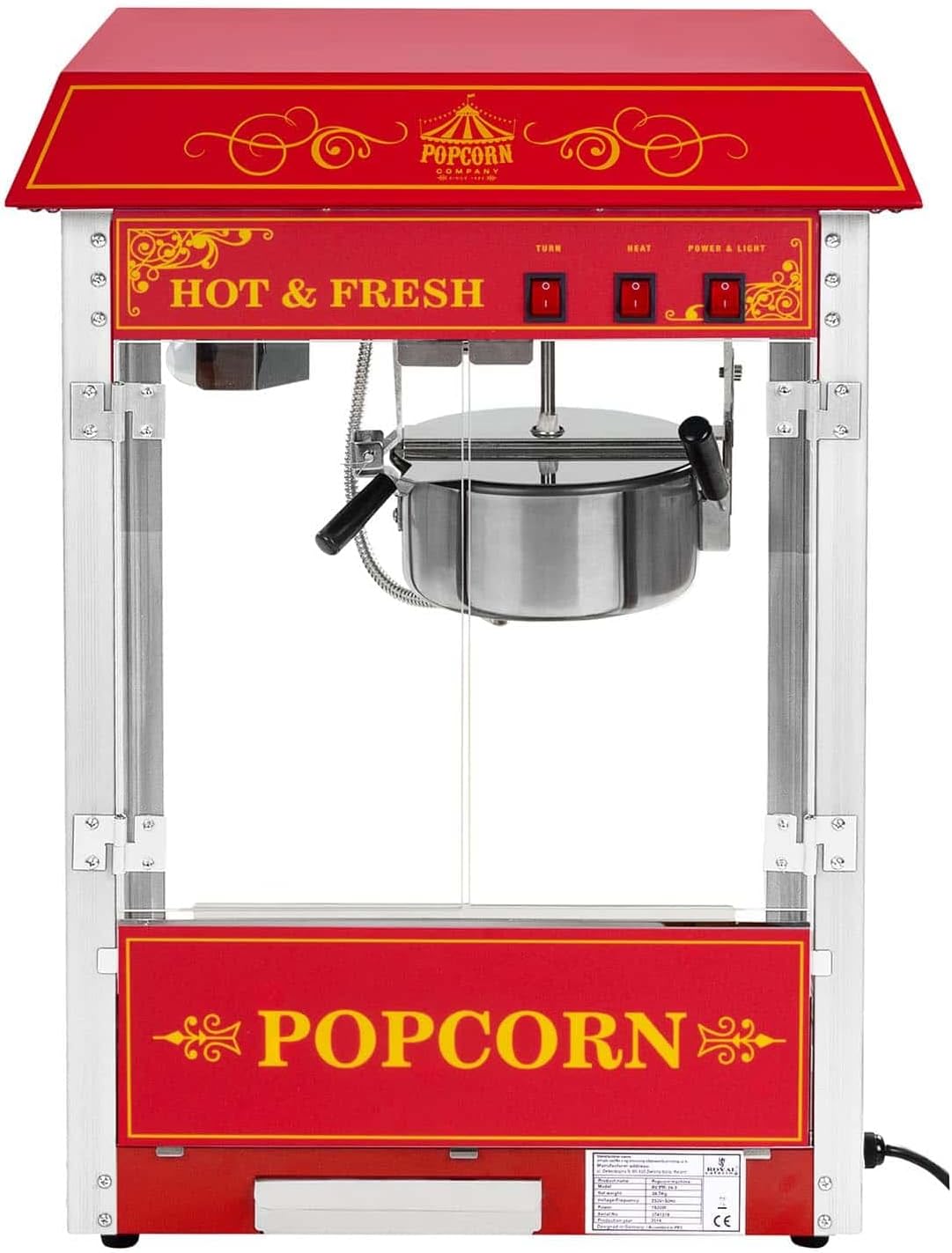 Machine à Popcorn (1.500W, rendement 5 kg/h récipient antiadhésif) Design USA Rouge