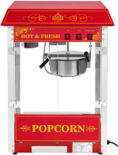 Machine à Popcorn (1.500W, rendement 5 kg/h récipient antiadhésif) Design USA Rouge