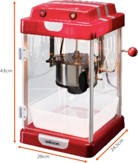 CinePop CP1000 Machine à Popcorn Rétro style cinéma - cuve en acier inoxydable & bras mélangeur - avec huile, beurre, sucre, sel, sirop, etc - 24,5 x 28 x 43 cm Design Cinéma Rétro Rouge