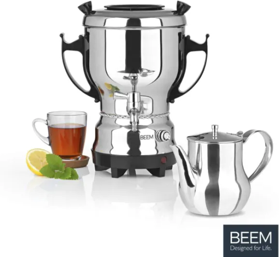 BEEM Tea-Classic Samovar - 3L - Acier Inoxydable - Grande théière Aussi pour la Restauration - avec Robinet de vidange en Acier Inoxydable - Régulateur de température réglable - avec théière de 1 L Argent 3 litres