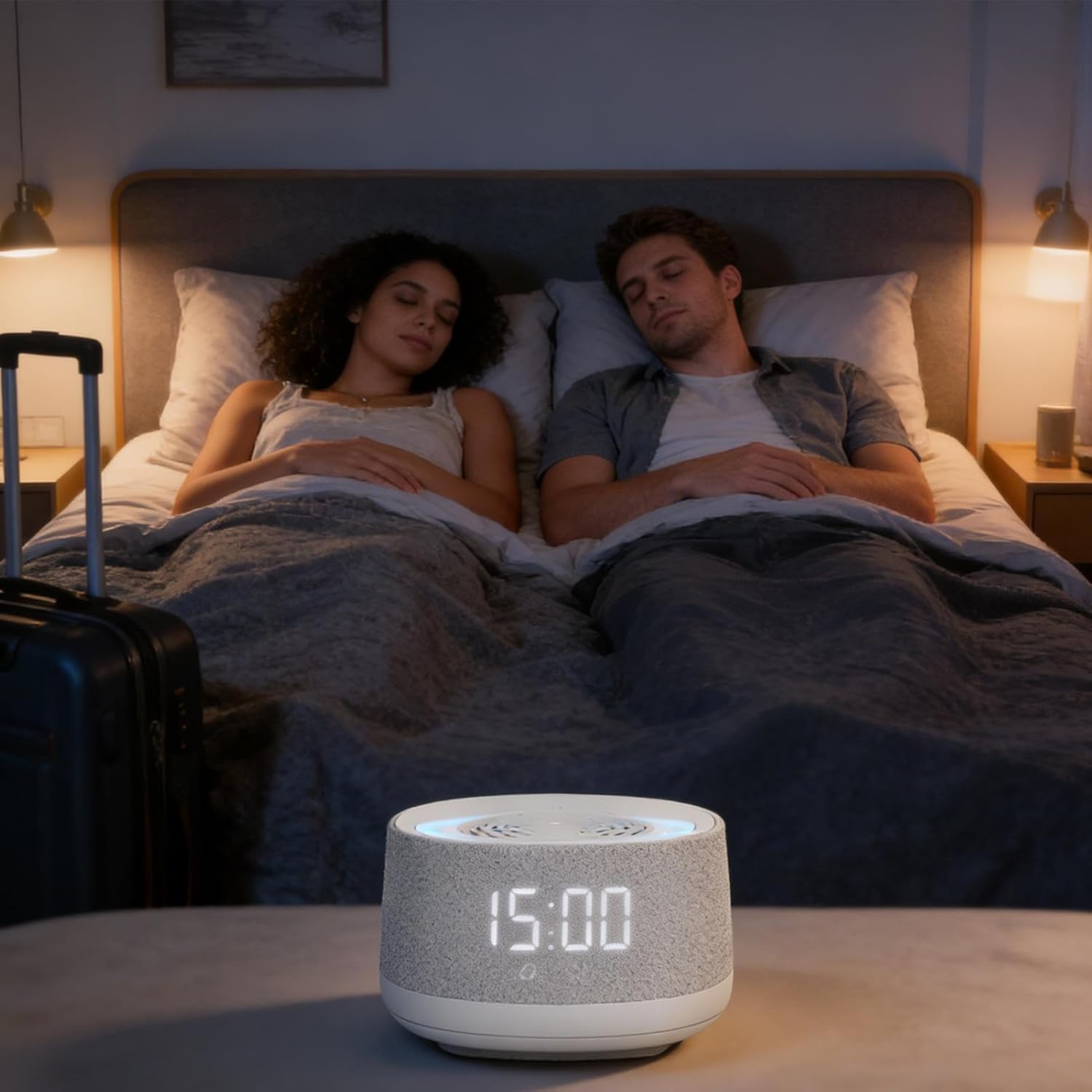 Machine de son pour un sommeil réparateur, appareil d'aide au sommeil sans fil, machine sonore portable - pour parents, voyageurs, étudiants, professionnels et méditation, yoga, maison, hôtel Blanc.