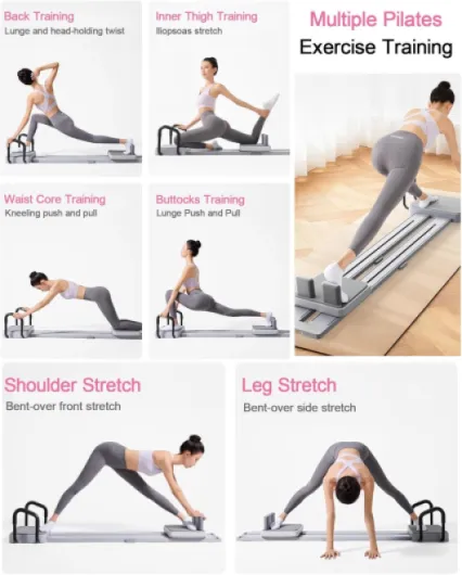 Pilates Reformer Machine Équipement pour Maison et Salle de Sport Convient Avancés et Débutants Pilates Board Planche Pilate Ski Trainer Soft Body Appareil Gris