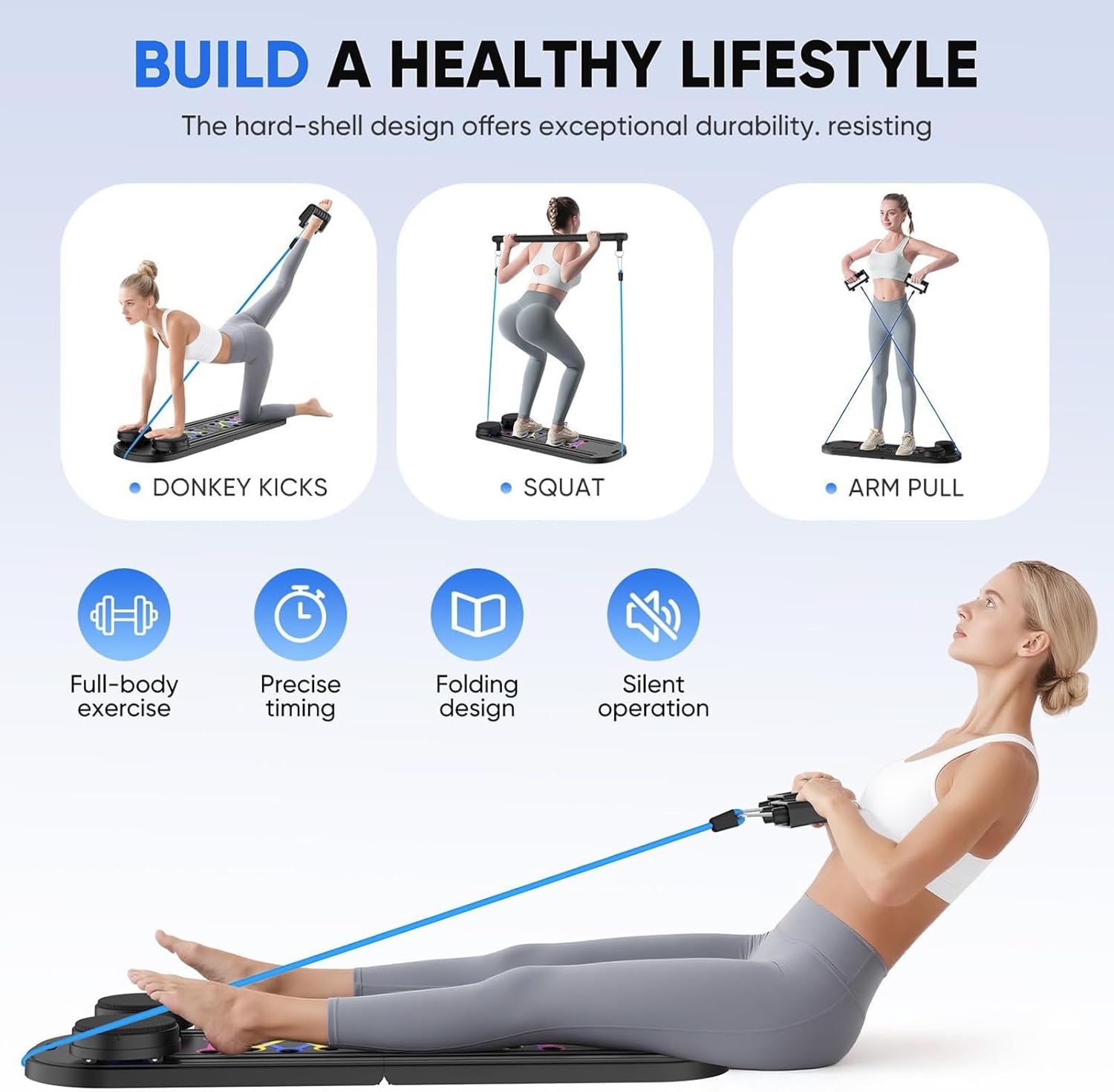 Pilates Reformer - Planche Abdominale Multifonctionnelle 5 en 1 avec Compteur LED - Rouleau À Rebond1 Automatique, Planche Abdominale Multifonctionnelle pour La Maison Et La Salle De Sport Noir