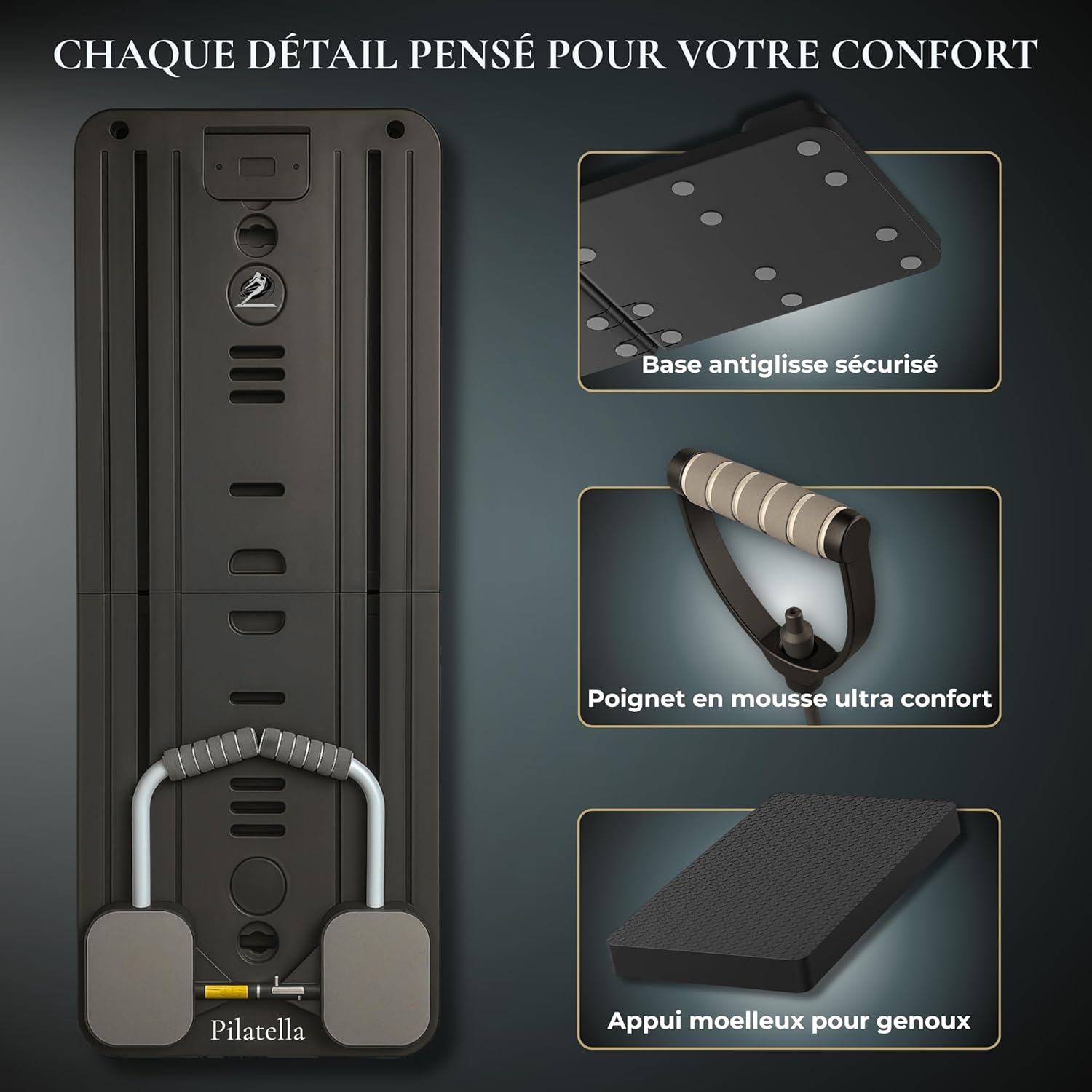 Mini Reformer Pilates Pliable - Planche Pilate Maison 5-en-1, Machine Pilate pour la Maison, Pilates Board Premium Noir avec ebook (10 Exercices Inclus)