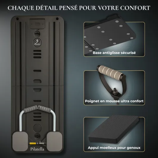 Mini Reformer Pilates Pliable - Planche Pilate Maison 5-en-1, Machine Pilate pour la Maison, Pilates Board Premium Noir avec ebook (10 Exercices Inclus)