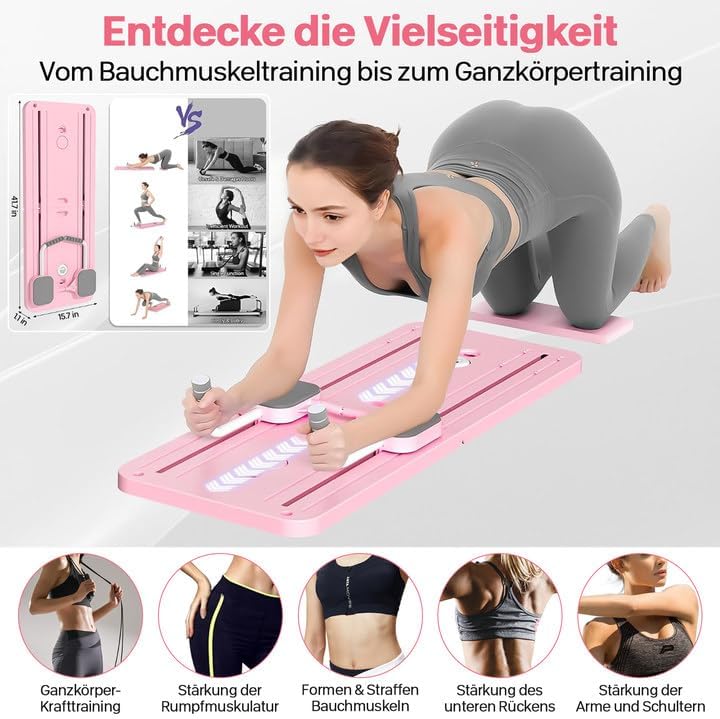 Pilates Reformer, Pilates Pliable, La Roue Abdominale Push-Up Rebondit Automatiquement Minuterie,Planche Abdominale Pilates Multifonction pour La Maison Et La Salle De Sport rose
