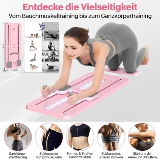 Pilates Reformer, Pilates Pliable, La Roue Abdominale Push-Up Rebondit Automatiquement Minuterie,Planche Abdominale Pilates Multifonction pour La Maison Et La Salle De Sport rose