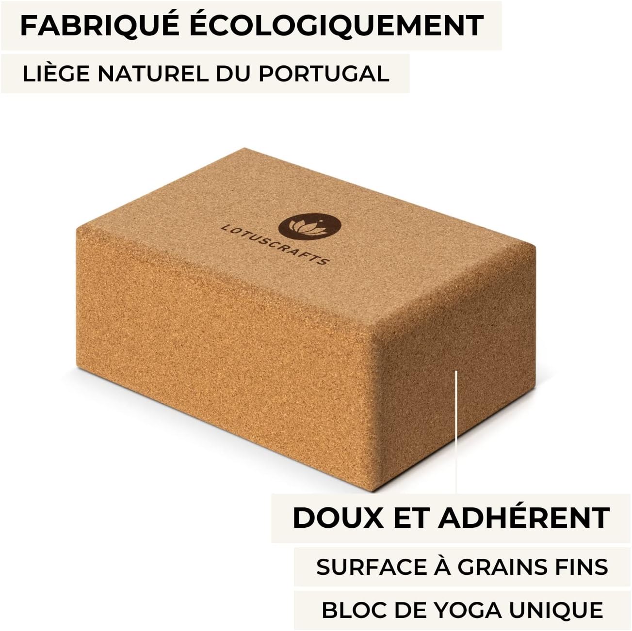Bloc de yoga en liège Supra Grip, brique à l'unité ou lot de 2, fabriqué écologiquement au Portugal, pour le et le pilates, yoga block pur débutants et avancés S Havane