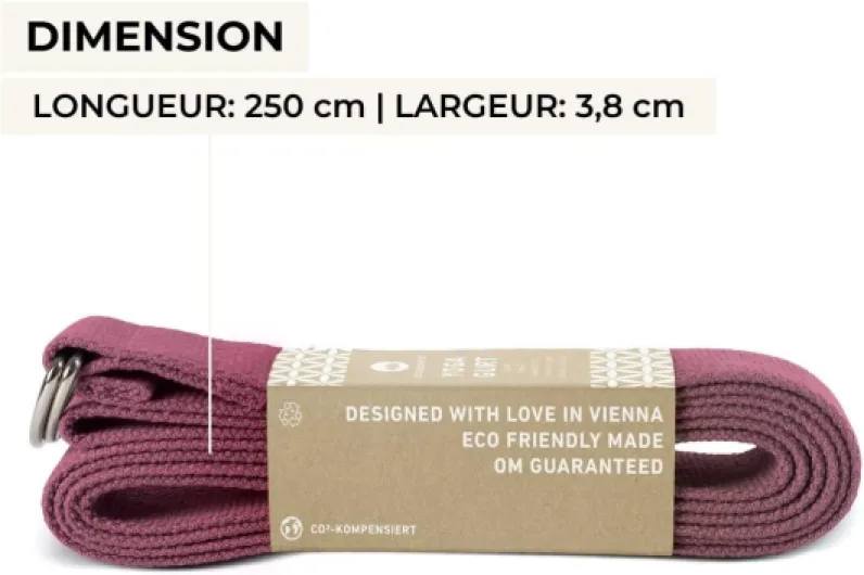 Sangle de yoga, Ceinture de yoga, 100% coton bio, pour un meilleur étirement, pour débutants et avancés, 250 x 3,8 cm Aubergine-Rouge