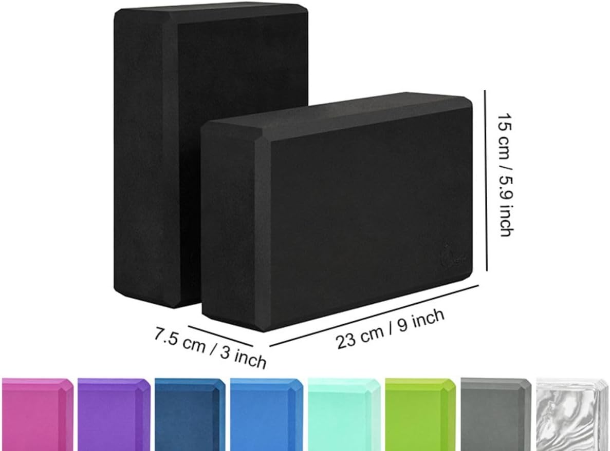 Briques Yoga/Blocs de Yoga Haute densité 2PK - Briques de Mousse de Fitness Confortables, antidérapantes - Léger et Facile à Transporter 23 x 15 x 7.5 cm Noir