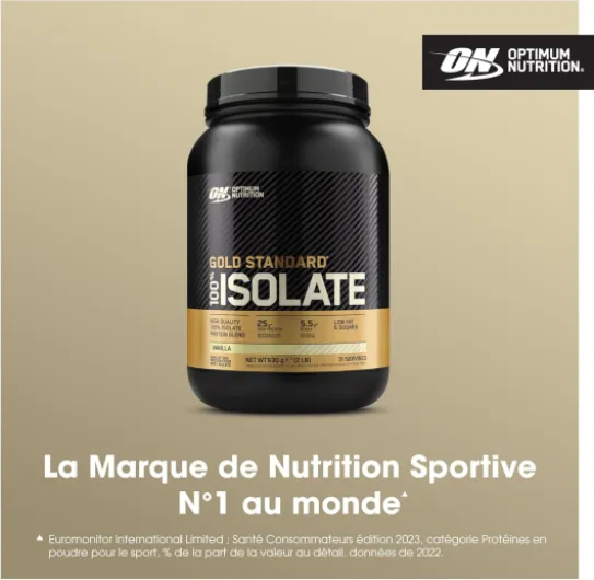 Gold Standard 100% Isolat de Protéine de Whey en Poudre, Goût Vanille, 930g, 31 Doses