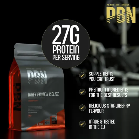 PBN - Premium Body Nutrition - Protéines en poudre à base d'isolat de lactosérum (Whey-ISOLAT), goût fraise, 33 doses, 1 kg Fraise 1 kg (Lot de 1)