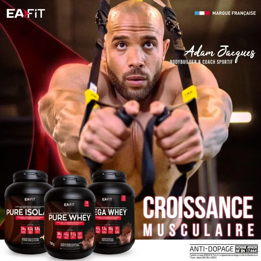 WHEY PROTEIN - Double Chocolat - EAFIT - Marque Française N°1 en Nutrition Sportive - 30g de Proteine Whey - BCAA - Shaker Proteine - Pre Workout, Musculation - Protéines Whey - 850 g Double Chocolat 850 g