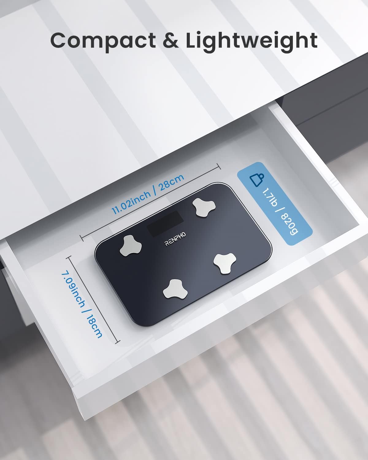 Balance Pese Personne, Mini Balance avec Masse Graisseuse et Masse Musculaire, Pèse-personne Portable Synchronisable avec Apps, Mesure Maximale 180kg, 28 X 18CM