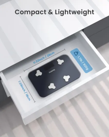 Balance Pese Personne, Mini Balance avec Masse Graisseuse et Masse Musculaire, Pèse-personne Portable Synchronisable avec Apps, Mesure Maximale 180kg, 28 X 18CM