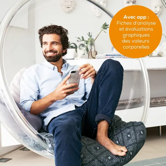 BF 980 Pèse-personne de diagnostic avec WIFI et Bluetooth, enregistrement de l'analyse et évaluation graphique des valeurs corporelles par application, mesure de la fréquence cardiaque Batterie intégrée et Wifi