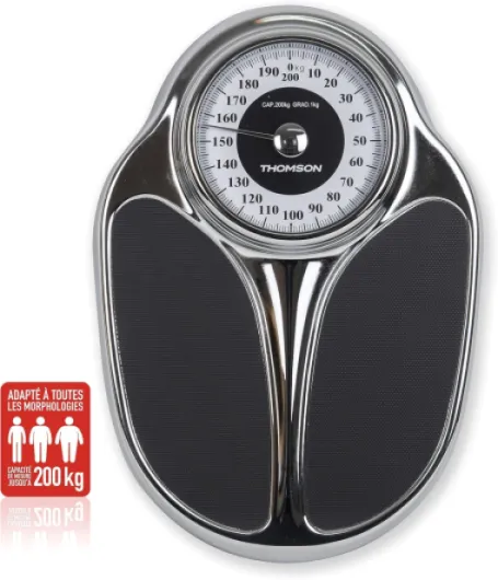 Trad Mass – Balance Pèse Personne mécanique – Jusqu’à 200kg – Large plateau antidérapant – Lisibilité optimale – Style vintage, finition Chrome – Sans pile