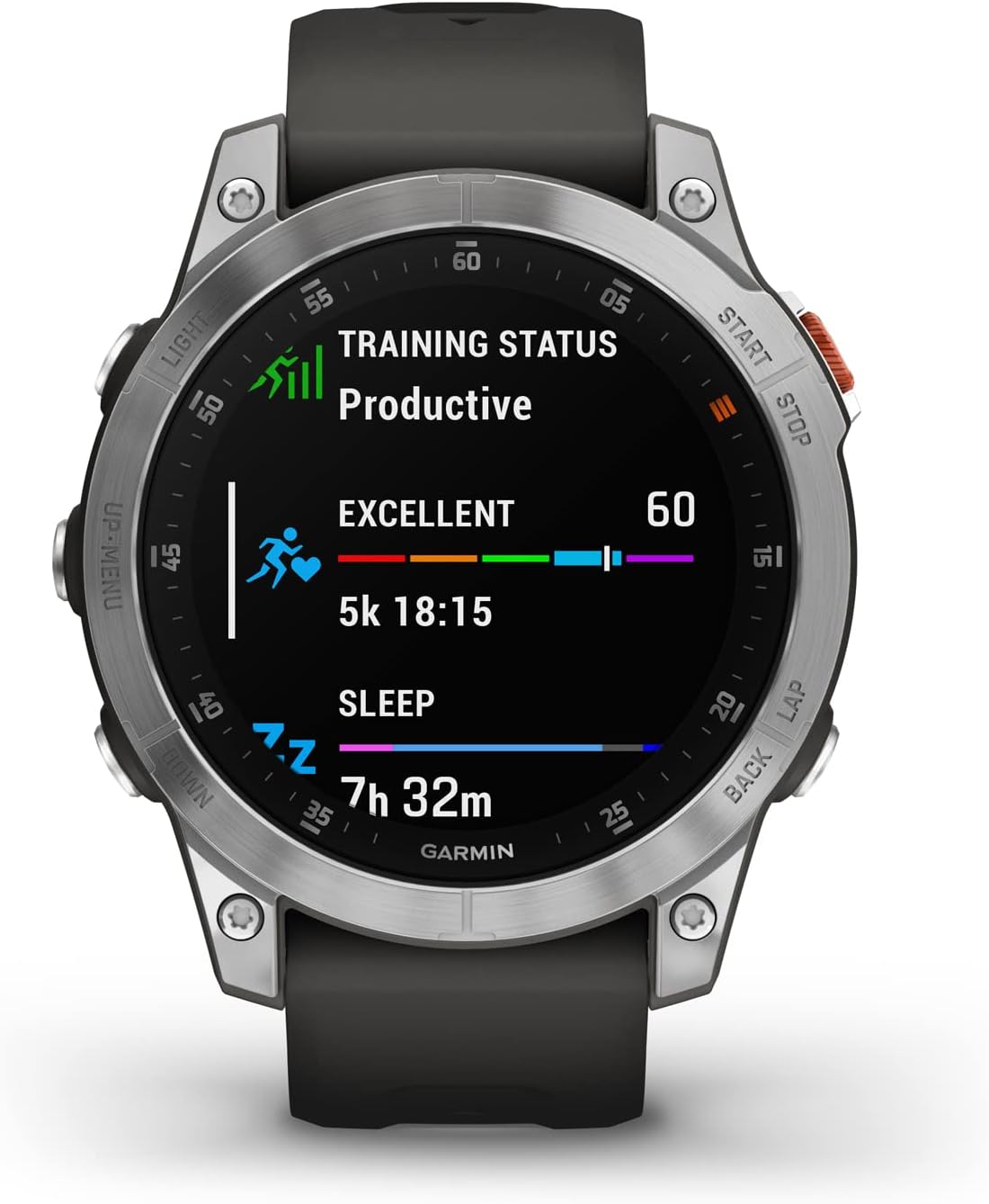Epix - Montre GPS Multisport connectée avec écran AMOLED - Acier, Silver avec bracelet gris - Boitier 47 mm