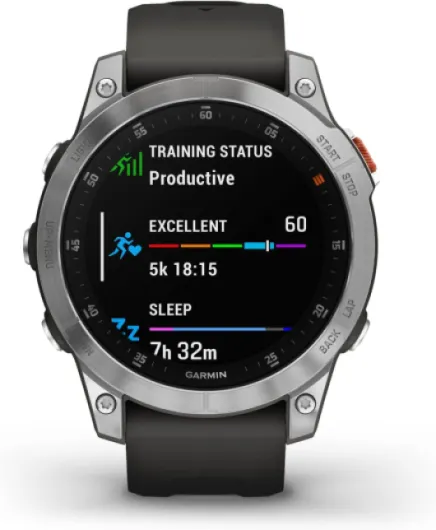 Epix - Montre GPS Multisport connectée avec écran AMOLED - Acier, Silver avec bracelet gris - Boitier 47 mm