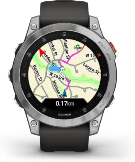 Garmin - Epix- Montre GPS Multisport connectée avec écran AMOLED - Acier, Silver avec Bracelet Gris - Boitier 47 mm (Reconditionné)