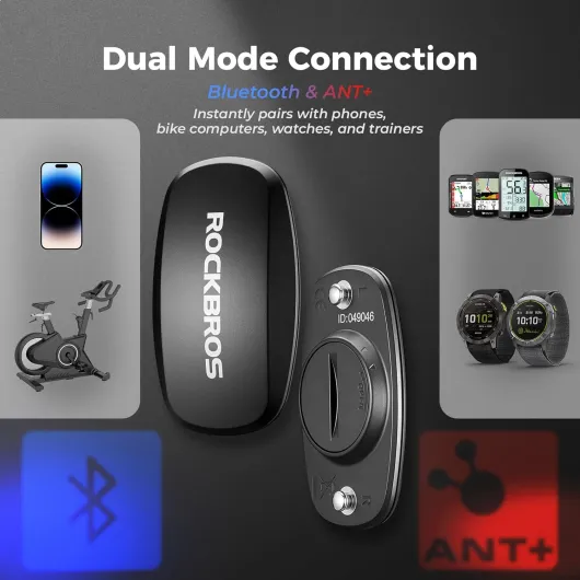 Capteur de Fréquence Cardiaque Bluetooth4.0/Ant+, Temps Réel Données Précises Ceinture Cardio Fréquencemètre, 800H Autonomie IP67 Étanche, Compatible avec Garmin Bryton et Plus, Gym Fitness