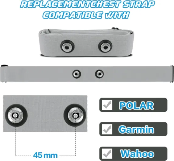 Onlyesh Ceinture Cardio Ceinture de Remplacement Elastique Sangle de Poitrine pour Garmin, Wahoo Sport Moniteur de Fréquence Cardiaque (Gris)
