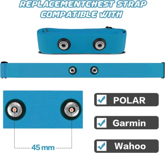 Onlyesh Ceinture Cardio Ceinture de Remplacement Elastique Sangle de Poitrine pour Garmin, Wahoo Sport Moniteur de Fréquence Cardiaque (Bleu Ciel)