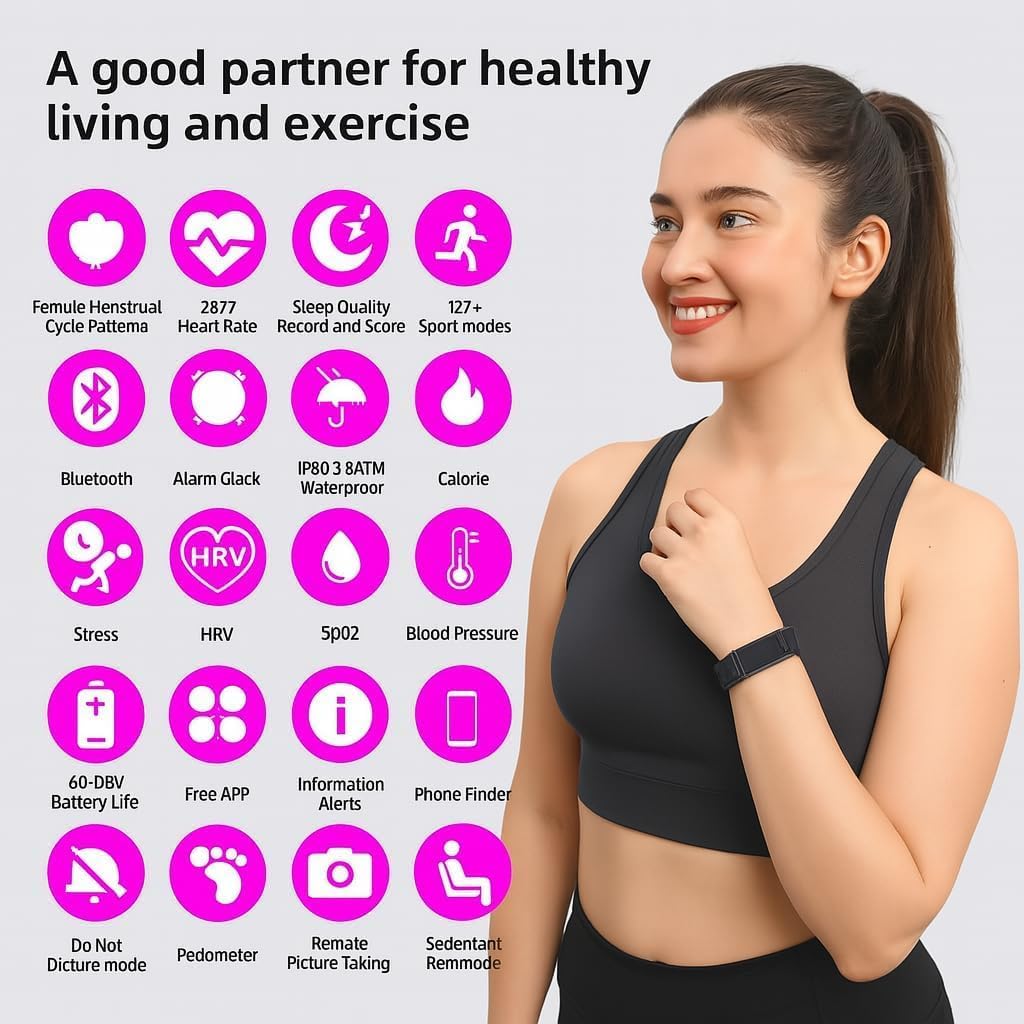 Bracelet Connecté Homme Femme – Fitness Tracker Intelligente avec GPS Intégré, Moniteur Cardiaque, SpO₂, Podomètre, Suivi Sommeil, Notifications WhatsApp, Étanche, avec 2 Bracelets Noir + Rose
