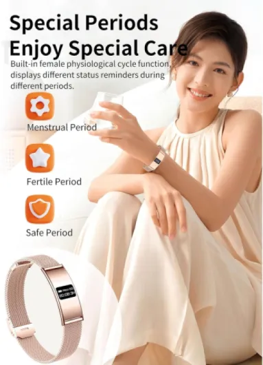 Bracelet Intelligent Bluetooth 5.3 en Alliage de Zinc 2,8 Mm Fin IPX8 33 MAh avec Suivi du Sommeil et Gestion du Cycle Menstruel, Tracker de Fitness pour la Course à Pied, la (Gold)