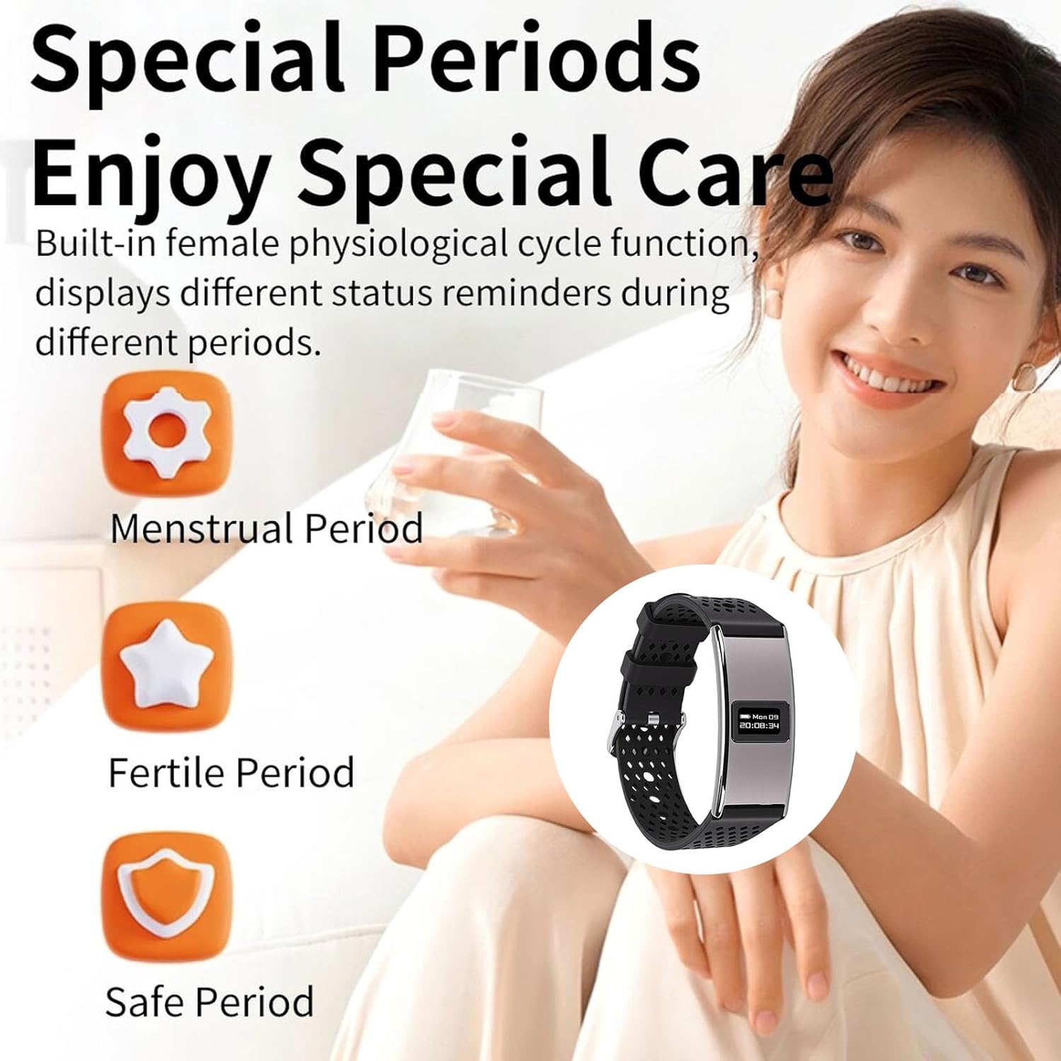 Bracelet Intelligent, Suivi du Cycle Menstruel avec Moniteur de Fréquence Cardiaque et de Sommeil, Compteur de Pas, 5.3, étanche IPX8, 10 Modes Sportifs, Compatible avec iOS, (Black)